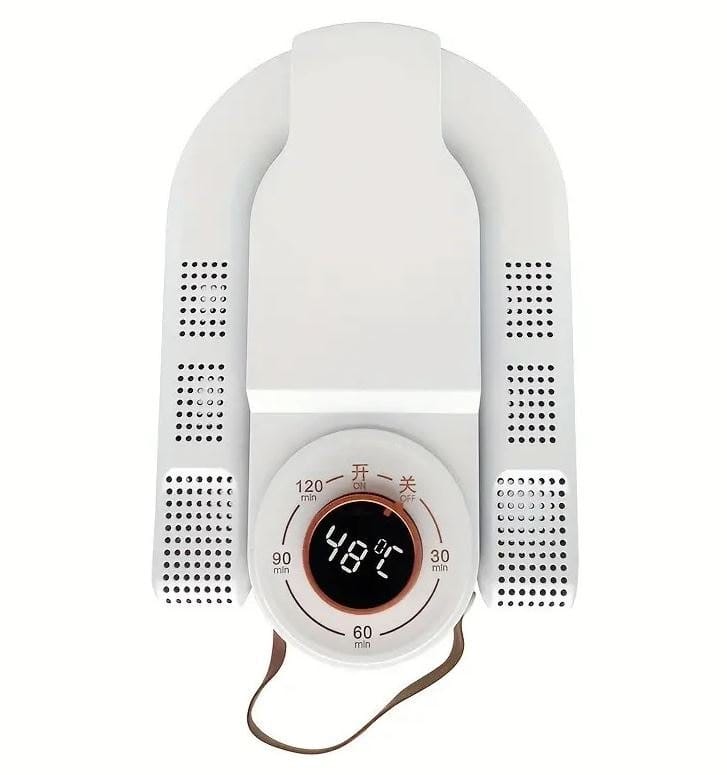 Electric shoe dryer with a timer and temperature control.