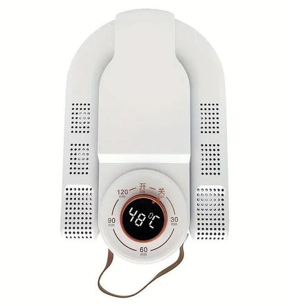 Electric shoe dryer with a timer and temperature control.