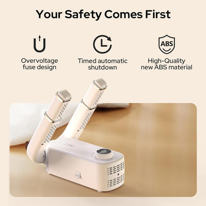 Electric shoe dryer with a timer and temperature control.