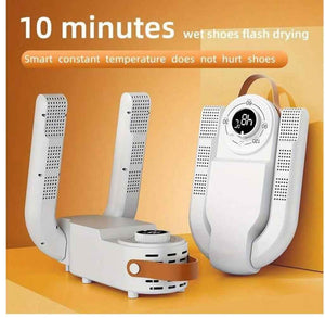 Electric shoe dryer with a timer and temperature control.